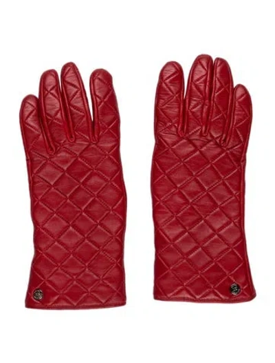 Pre-owned Michael Kors Quilted Leather Winter Gloves In Red