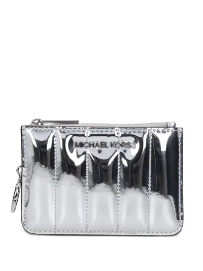 Michael Kors Quilted Metallic-finish Wallet In Silver
