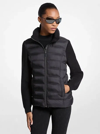 Michael Kors Quilted Nylon And Knit Jacket In Black