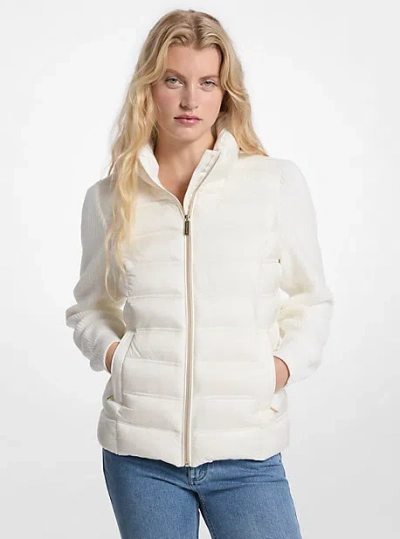 Michael Kors Quilted Nylon And Knit Jacket In Brown