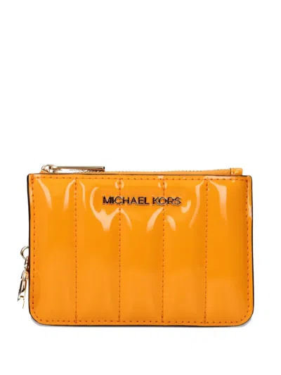 Michael Kors Quilted Patent Card Holder In Orange
