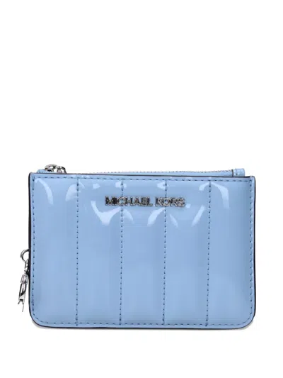 Michael Kors Quilted Patent-leather Wallet In Blue