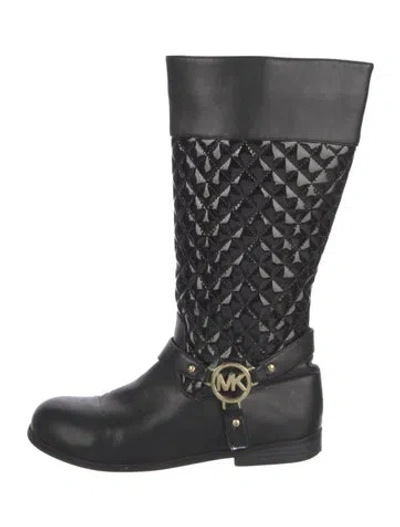 Pre-owned Michael Kors Quilted Pattern Leather Moto Boots In Black