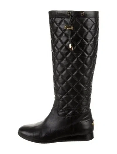 Pre-owned Michael Kors Quilted Pattern Leather Riding Boots In Black