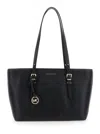 Michael Kors 'quinn' Black Medium Tote Bag With Removable Logo Charm And Embossed Logo Lettering On The Front In 