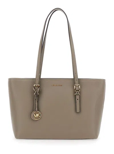 Michael Kors 'quinn' Grey Medium Tote Bag With Removable Logo Charm And Embossed Logo Lettering On The Front