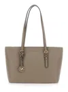 Michael Kors 'quinn' Grey Medium Tote Bag With Removable Logo Charm And Embossed Logo Lettering On The Front In G