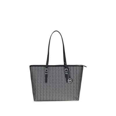 Michael Kors Quinn Large Jacquard Logo Tote Bag In Black