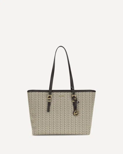 Michael Kors Quinn Large Jacquard Logo Tote Bag In Sand