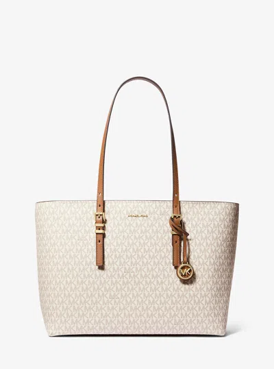 MICHAEL KORS QUINN LARGE SIGNATURE LOGO AND LEATHER TOTE BAG