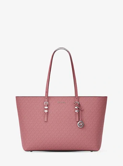 Michael Kors Quinn Large Signature Logo And Leather Tote Bag In Pink