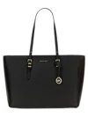 Michael Kors 'quinn' Black Medium Tote Bag With Removable Logo Charm And Embossed Logo Lettering On The Front In Black