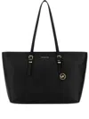 Michael Kors 'quinn' Black Medium Tote Bag With Removable Logo Charm And Embossed Logo Lettering On The Front In Black