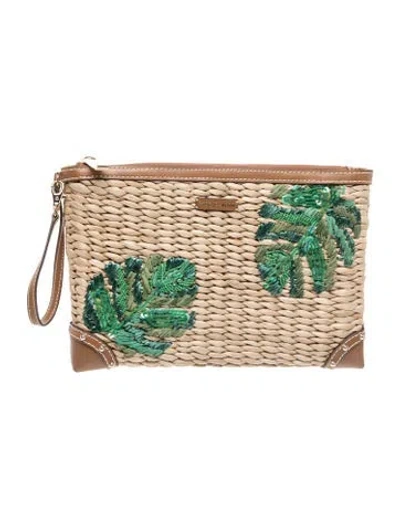 Pre-owned Michael Kors Raffia Clutch In Neutral