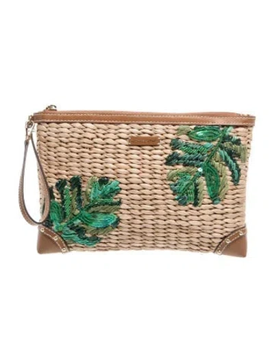 Pre-owned Michael Kors Raffia Clutch In Neutrals
