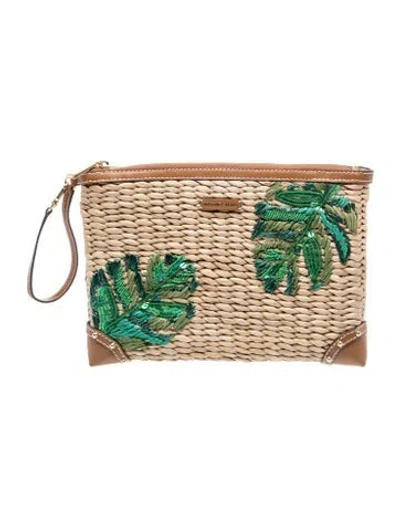 Pre-owned Michael Kors Raffia Clutch In Neutrals
