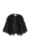 Michael Kors Raffia Fringe Jacket In Black