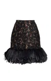 Michael Kors Raffia Hem Floral-embroidered Midi Skirt In Black