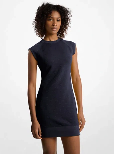 Michael Kors Raglan Sleeve Logo Jacquard Sweater Dress In Blue