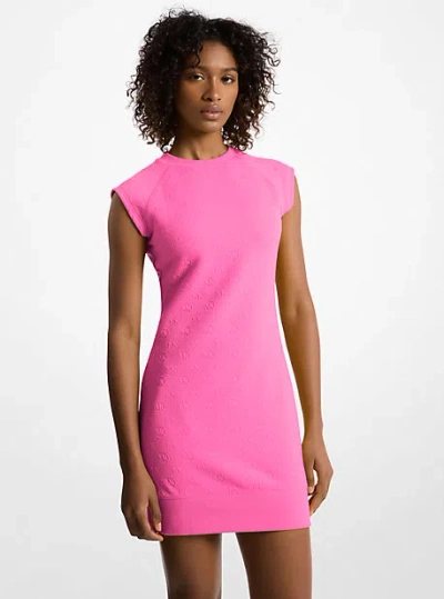Michael Kors Raglan Sleeve Logo Jacquard Sweater Dress In Pink