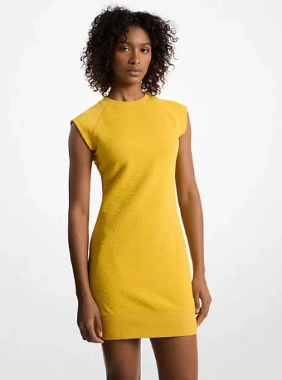 Michael Kors Raglan Sleeve Logo Jacquard Sweater Dress In Yellow
