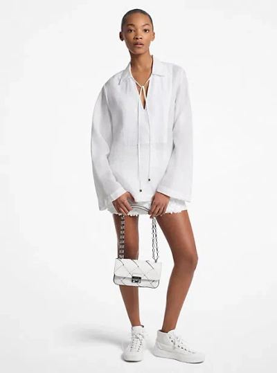 Michael Kors Ramie Collared Tunic Top In White