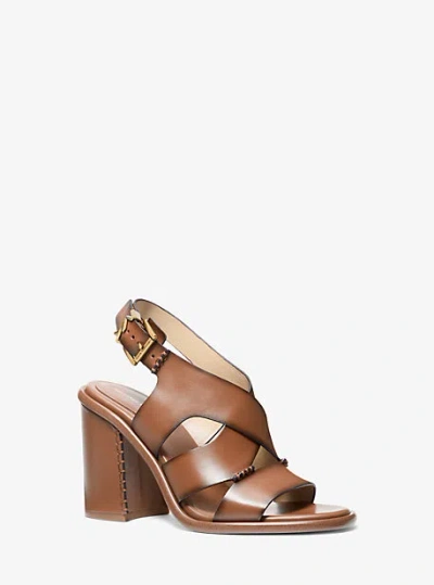 Michael Kors Raven Burnished Leather Block Heel Sandal In Brown