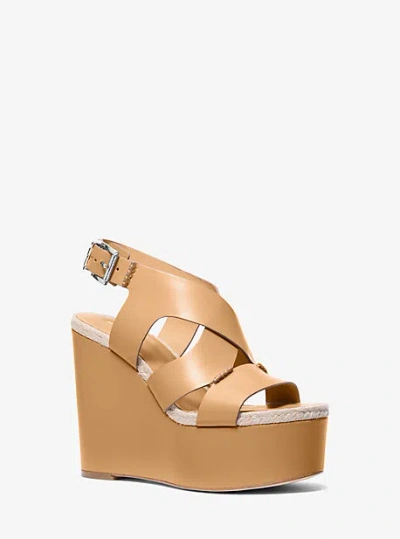 Michael Kors Raven Leather Wedge Sandal In Brown