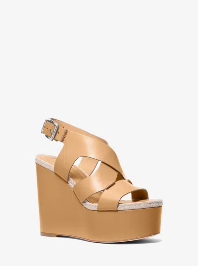 Michael Kors Raven Leather Wedge Sandal In Brown