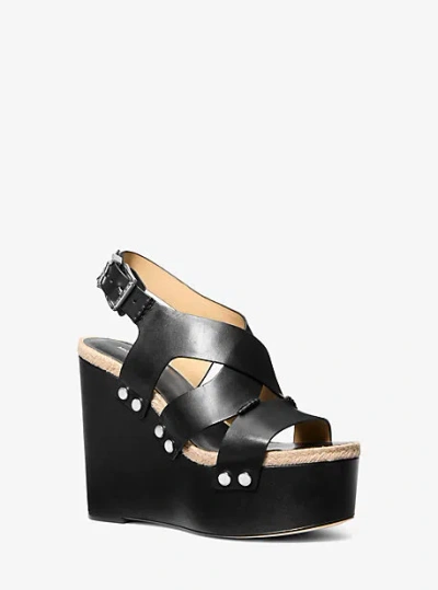 Michael Kors Raven Studded Leather Wedge Sandal In Black