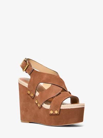 Michael Kors Raven Studded Suede Wedge Sandal In Brown