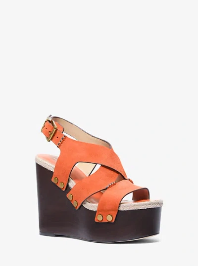 Michael Kors Raven Studded Suede Wedge Sandal In Orange