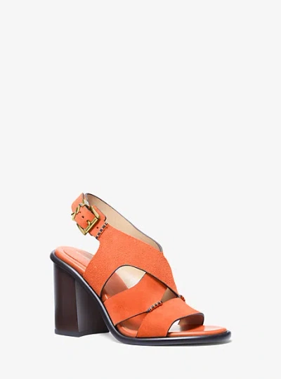 Michael Kors Raven Suede Block Heel Sandal In Orange