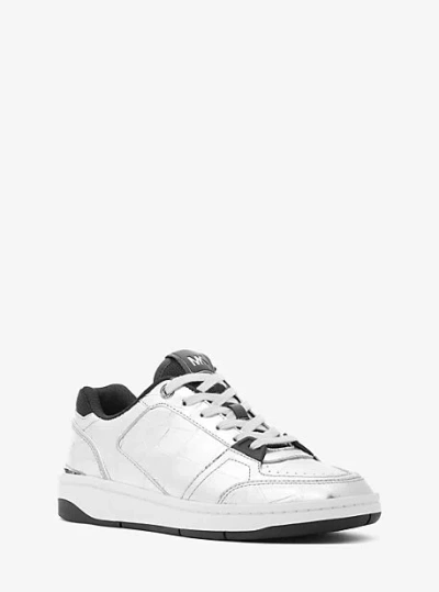 Michael Kors Rebel Metallic Crocodile Embossed Leather Sneaker In Silver