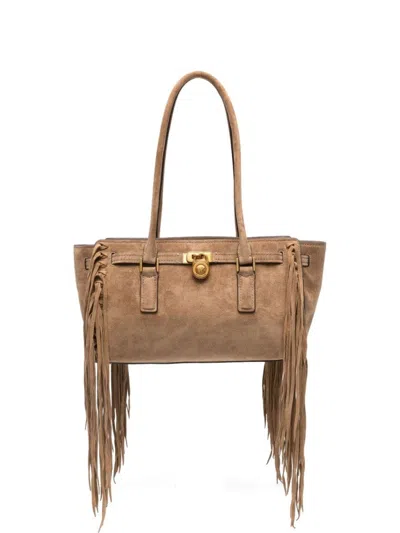 Michael Kors Rectangular Suede Leather Shoulder Bag In Brown