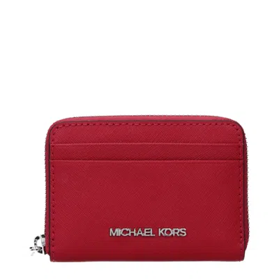 Michael Kors Red Leather Cardholder In Animal Print