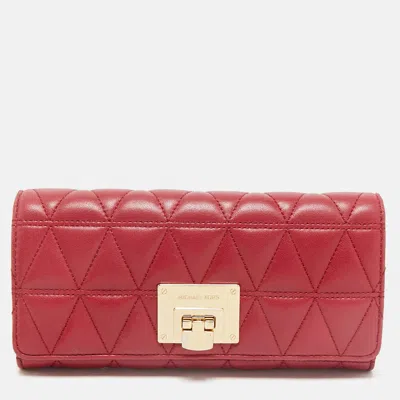 Pre-owned Michael Kors Red Quilted Leather Vivianne Continental Wallet