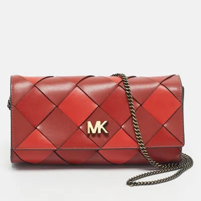 Pre-owned Michael Kors Red Woven Leather Mott East West Chain Clutch