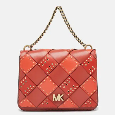 Pre-owned Michael Kors Red Woven Leather Studded Mott Top Handle Bag