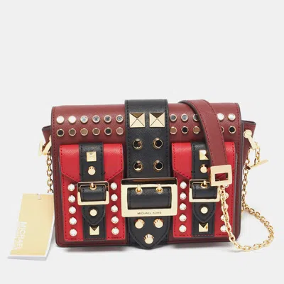 Pre-owned Michael Kors Red/black Leather Medium Studded Hayden Shoulder Bag