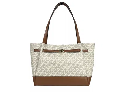 Michael Kors Reed Large Belted Tote Shoulder Bag Purse Vanilla In Multi