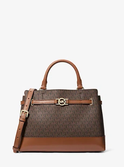 Michael Kors Reed Large Signature Logo Satchel In Brown
