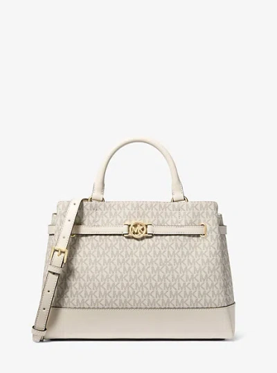 Michael Kors Reed Large Signature Logo Satchel In Natural