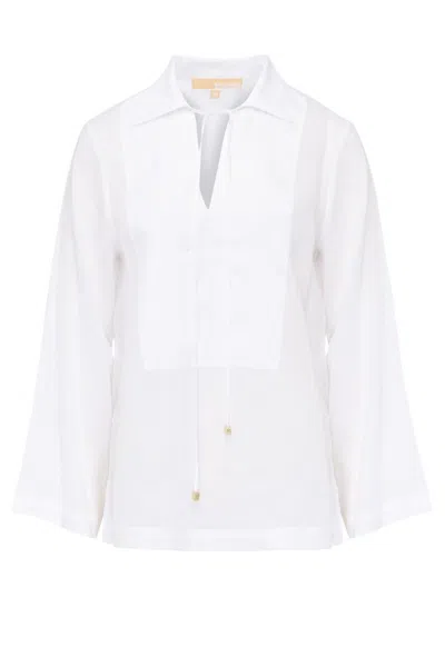 Michael Kors Relaxed Fit V-neck Shirt With Drawstring Detail In White