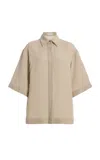 Michael Kors Relaxed Fluid Wool Crepe Camp Shirt In Neutral