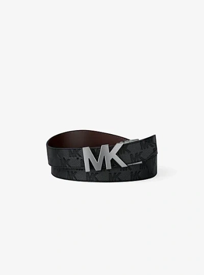 Michael Kors Reversible Leather Logo Buckle Belt In Black