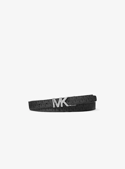 Michael Kors Reversible Signature Logo And Leather Belt In Black