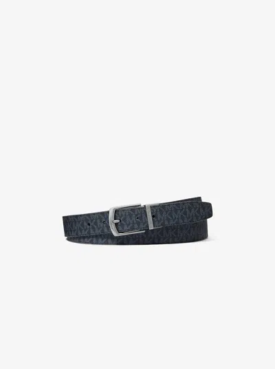 Michael Kors Reversible Signature Logo And Leather Belt In Black