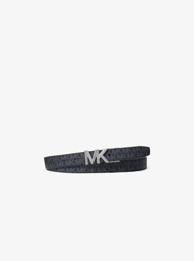 Michael Kors Reversible Signature Logo And Leather Belt In Black