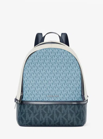 Michael Kors Rhea Medium Color-block Signature Logo Backpack In Blue
